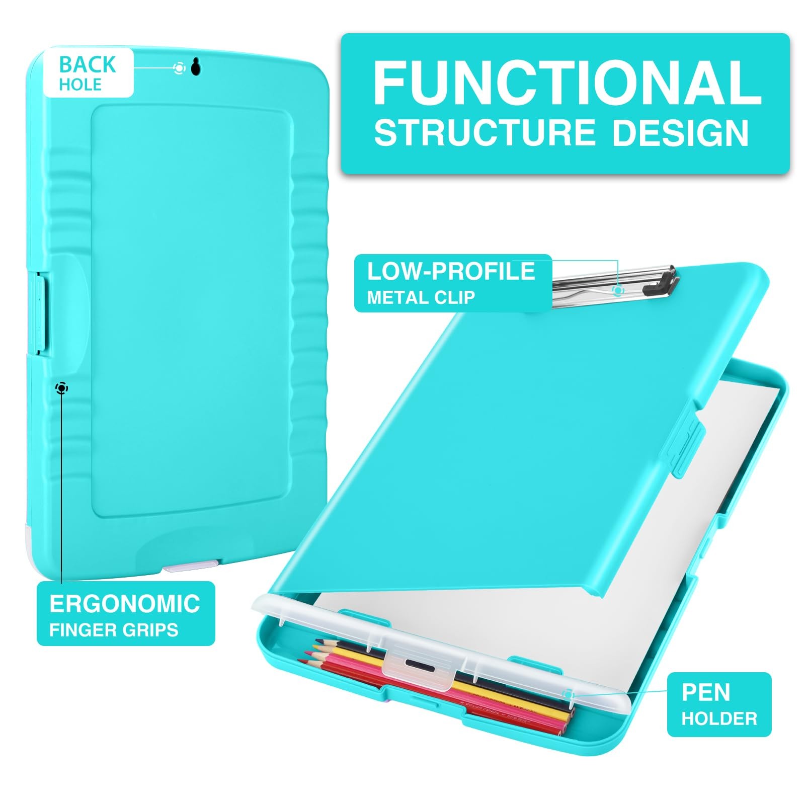 Clipboard 8.5×11 Mint Green Heavy Duty with Storage