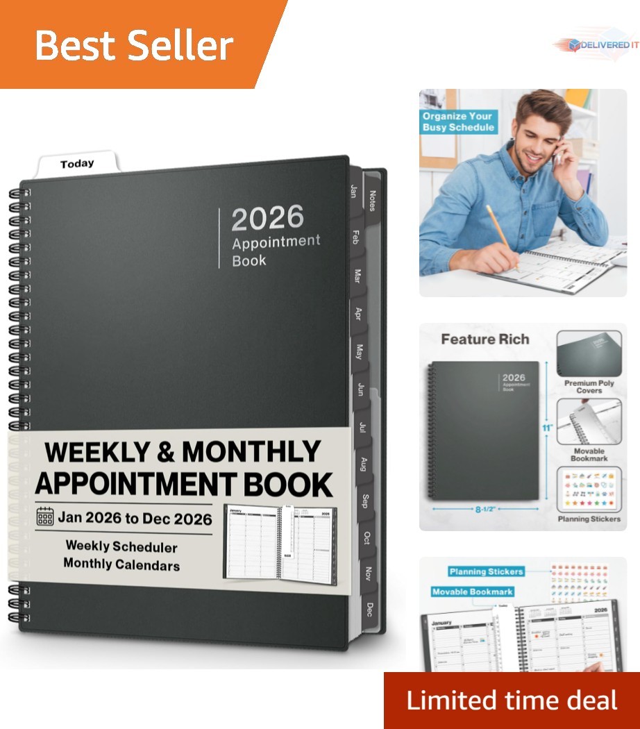 2026 Large Daily Planner with Paper, Laminated Tabs & Hourly Layout