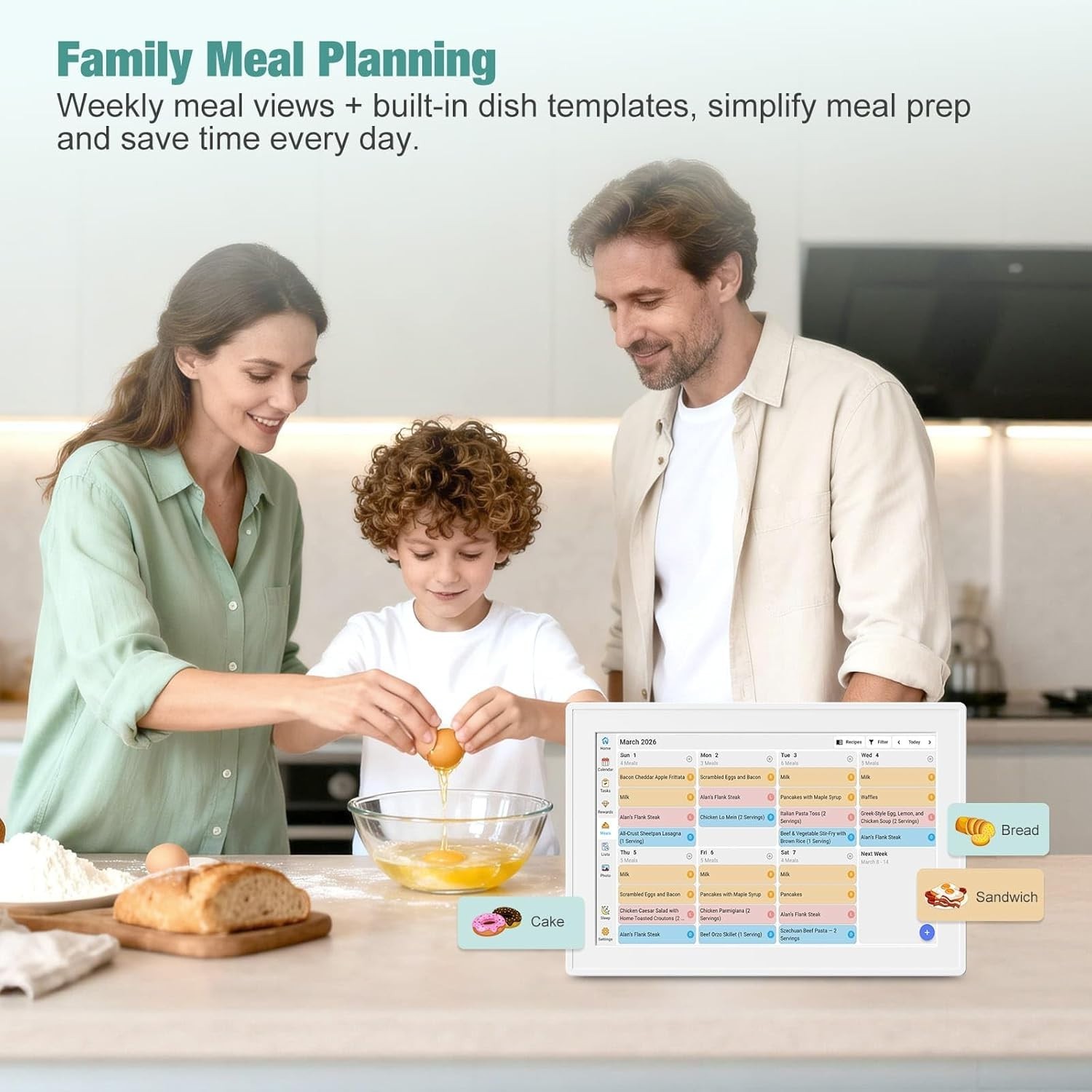 BMDIGIPF Digital Family Calendar 10.1-inch White Touch Screen