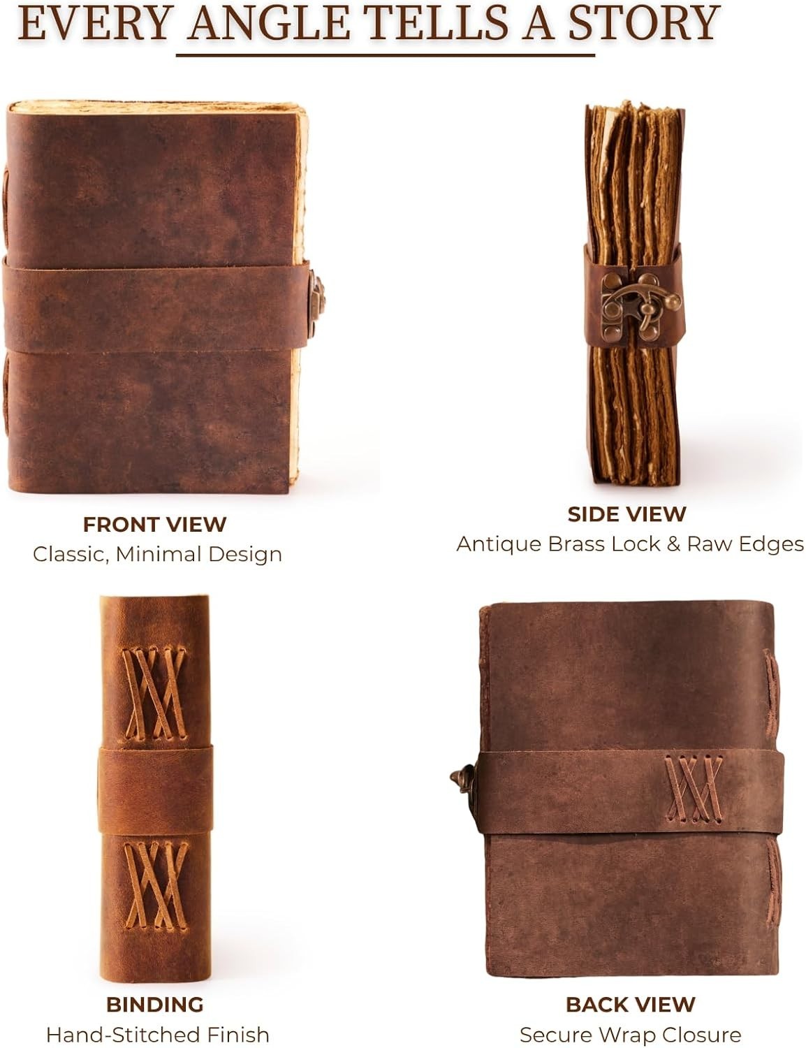 Rustic Vintage Leather Journal – Lock Closure, Antique Paper
