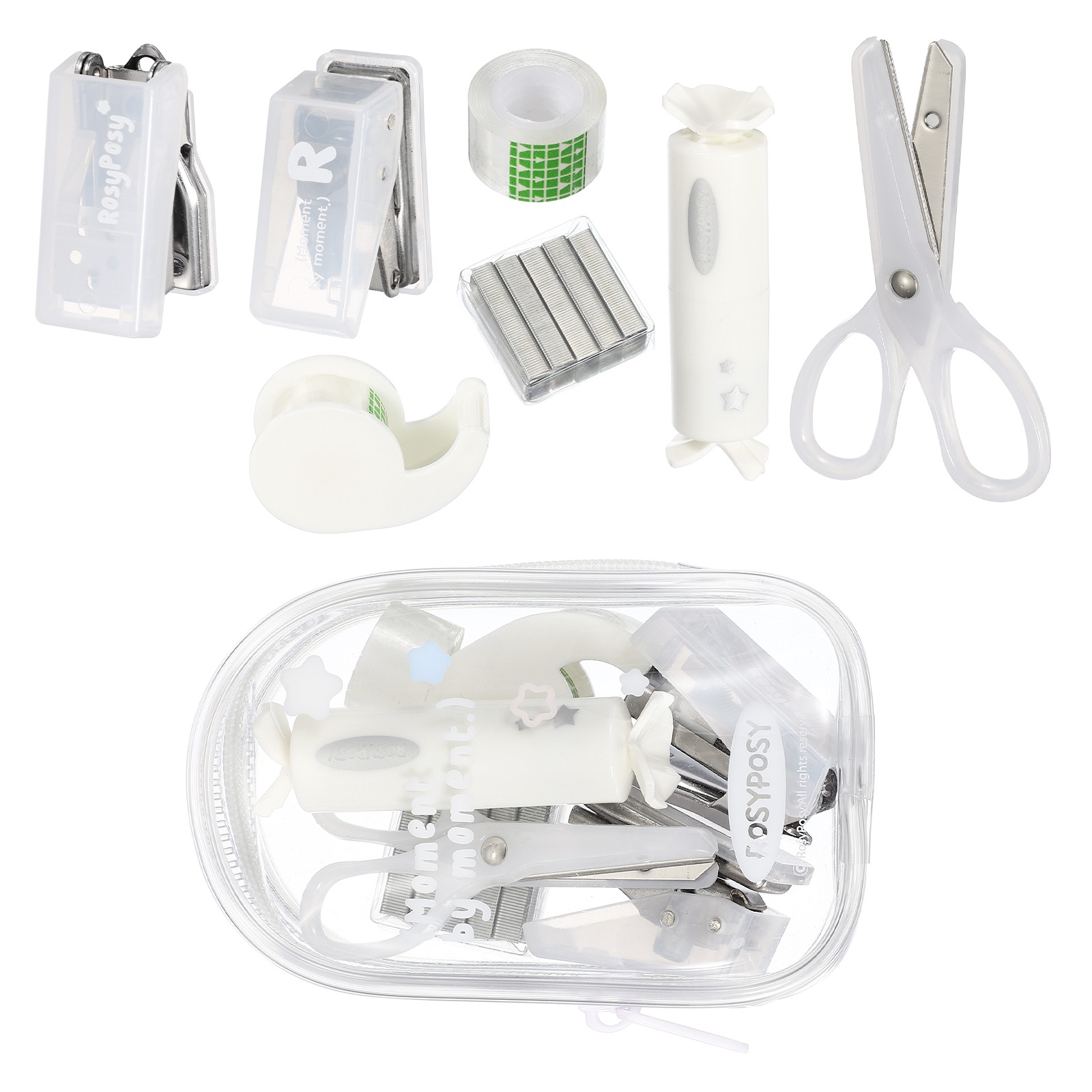 1 Pack Office Supplies Set, 7pcs Desk Supplies Set, White