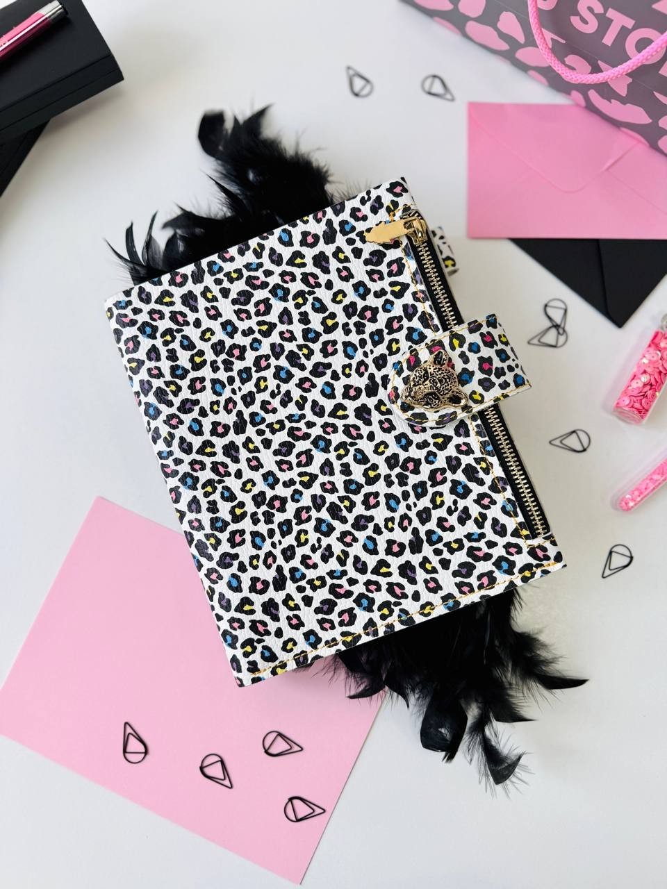 Leopard leather Binder Planner Journal Gift A5. Diary planning organizer.