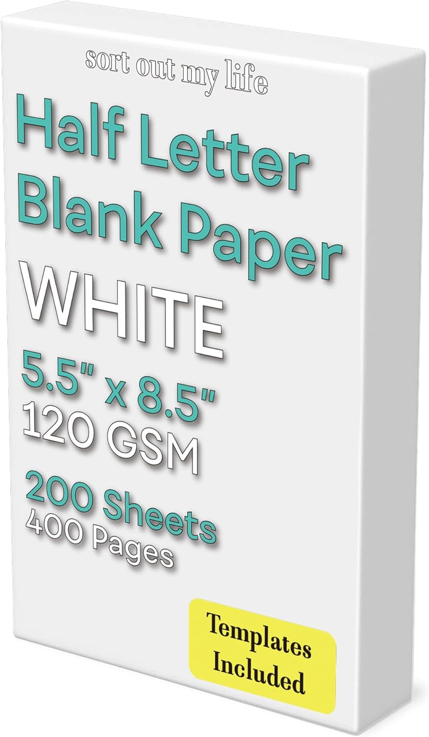 Half Letter Blank Paper, 200 Sheets, 120 GSM, Printer Paper, Loose Leaf, Unpunch