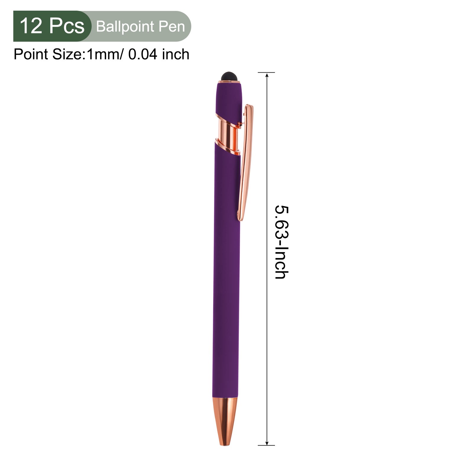 12 Pcs Ballpoint Pen with Stylus Tip, 2 in 1 Black Ink 1.0mm Style 2s (Purple)