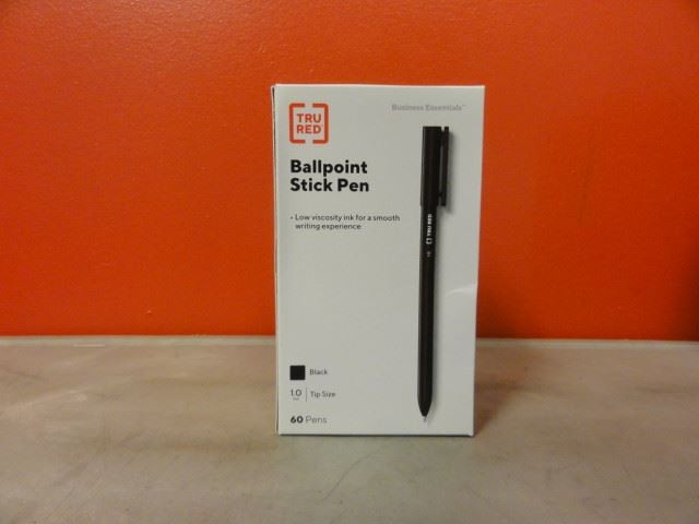 (8) Boxes Tru Red 1.0mm Tip Size BLACK Ballpoint Stick Pens (60 Pens Per Box, 48