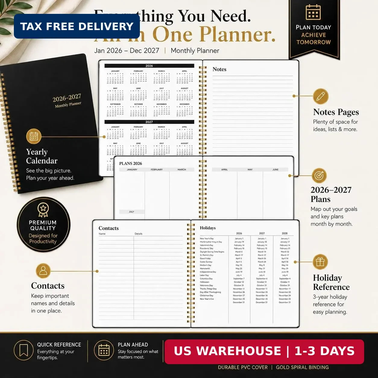 Monthly Planner 2026-2027, Jan 2026 – Dec 2027, 2 Year Calendar Planner, 7.5″ x