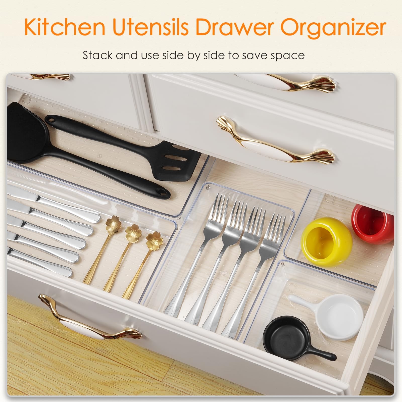 Criusia Drawer Organizer, 10 Pack Large Clear Plastic Set, 3 10PACK,