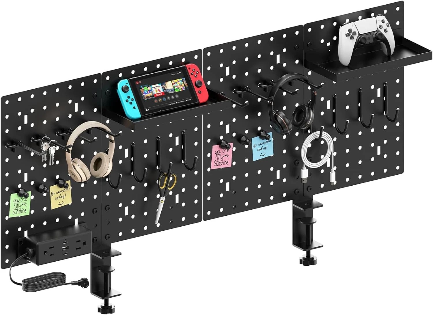 Set Desk Organizer and Storage Pegboard with Charging Station, Gaming Standing O