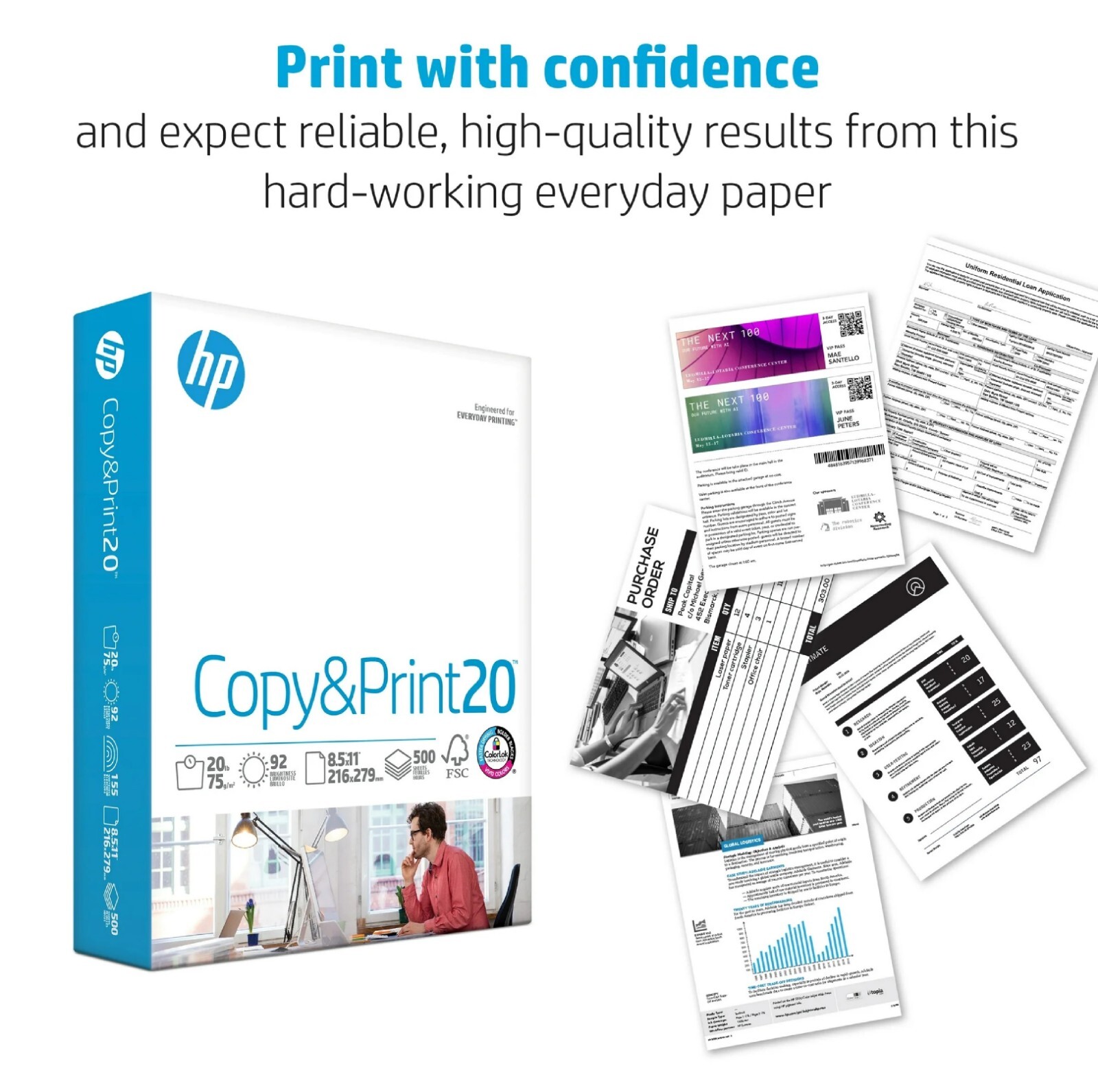 HP Printer Paper 8.5 x 11 Paper Copy &Print 20 lb 1 Ream Case – 500 Sheets