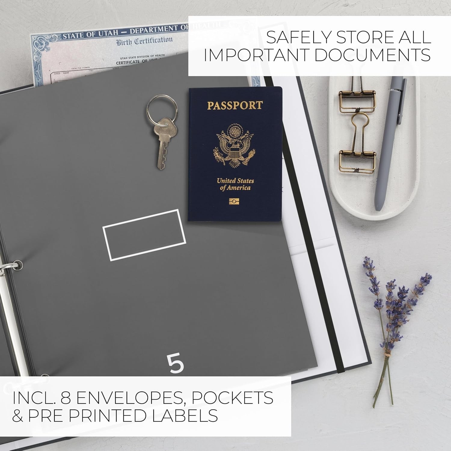 Sturdy Document Organizer Set with Folders – Beautiful Linen 3-Ring Binder Sa…