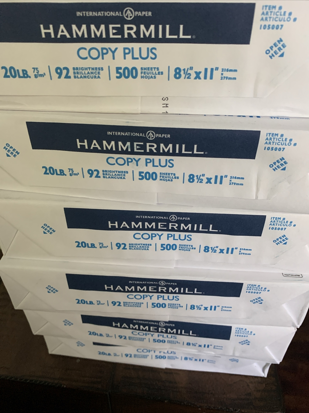 Lot Of 6 Pack Hammermill Bright White Copy Plus Paper 8.5″ x 11″ 500 Sheet Each