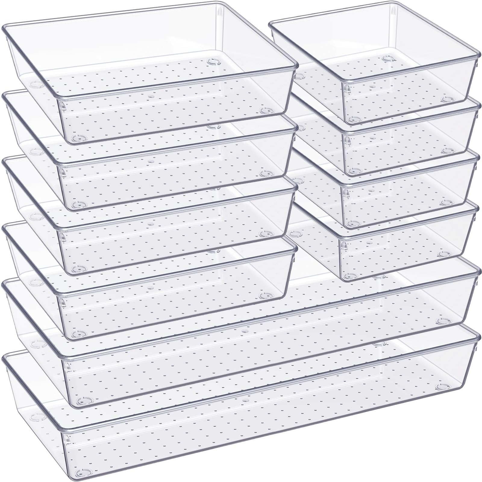Criusia Drawer Organizer, 10 Pack Large Clear Plastic Set, 3 10PACK,
