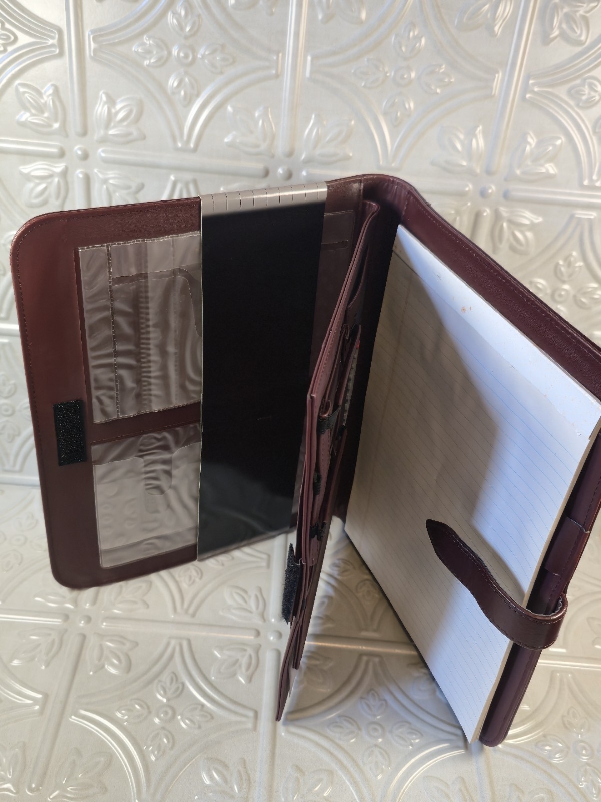 Genuine Leather Executive Portfolio Classic Style $80 Burgundy Binder Calculator