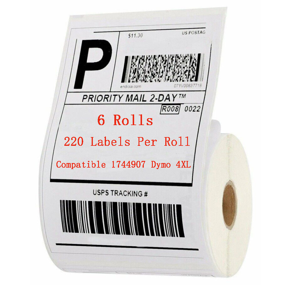 6 Rolls DYMO 4XL Direct Thermal Shipping Labels 4×6 1744907 Compatible 220/Roll