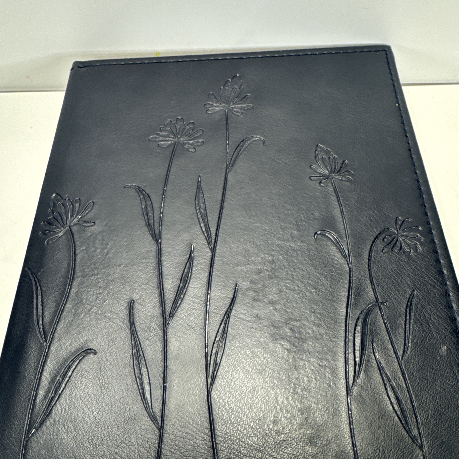 Flower Journal/ Notebook Navy Blue Faux Leather Lined Paper Beautiful Journal