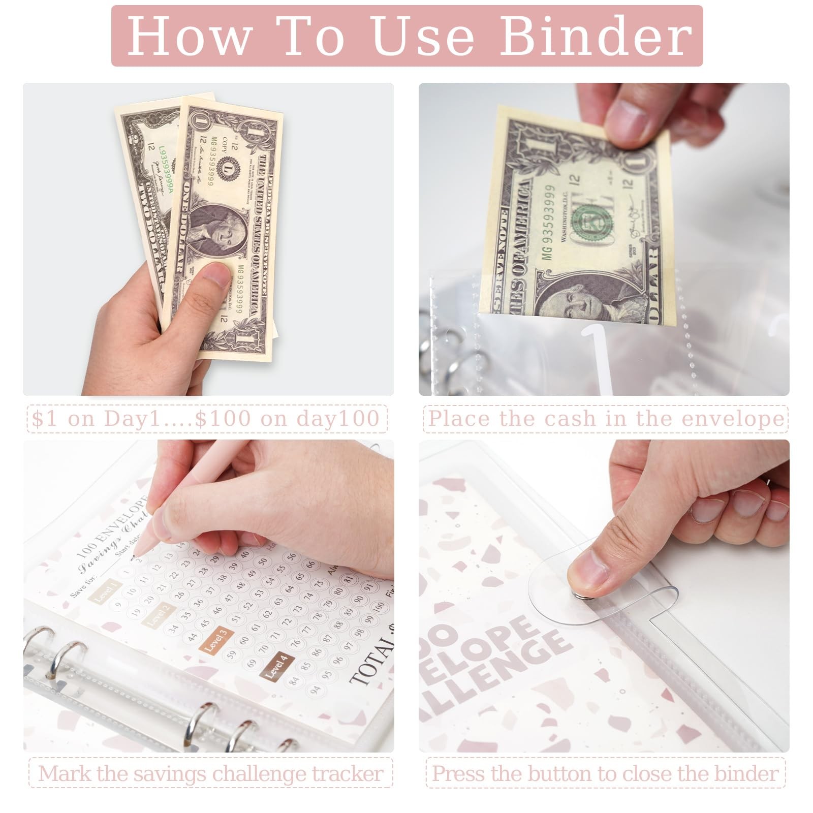 100 Envelopes Money Challenge Binder PreNumbered Pockets Savings Tracker