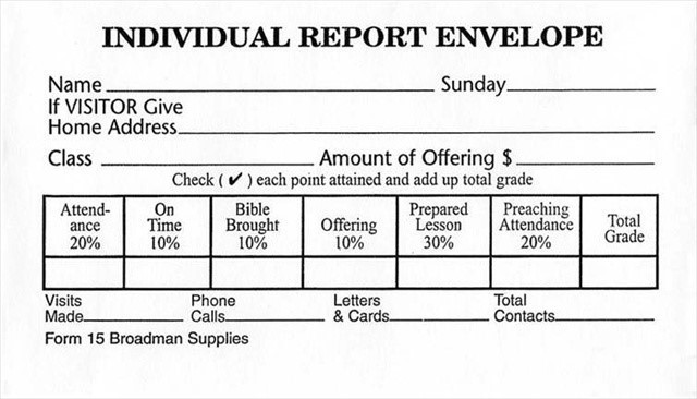 Broadman Holman 465264 Sun Sch Individual Report Envelope 6 Pt