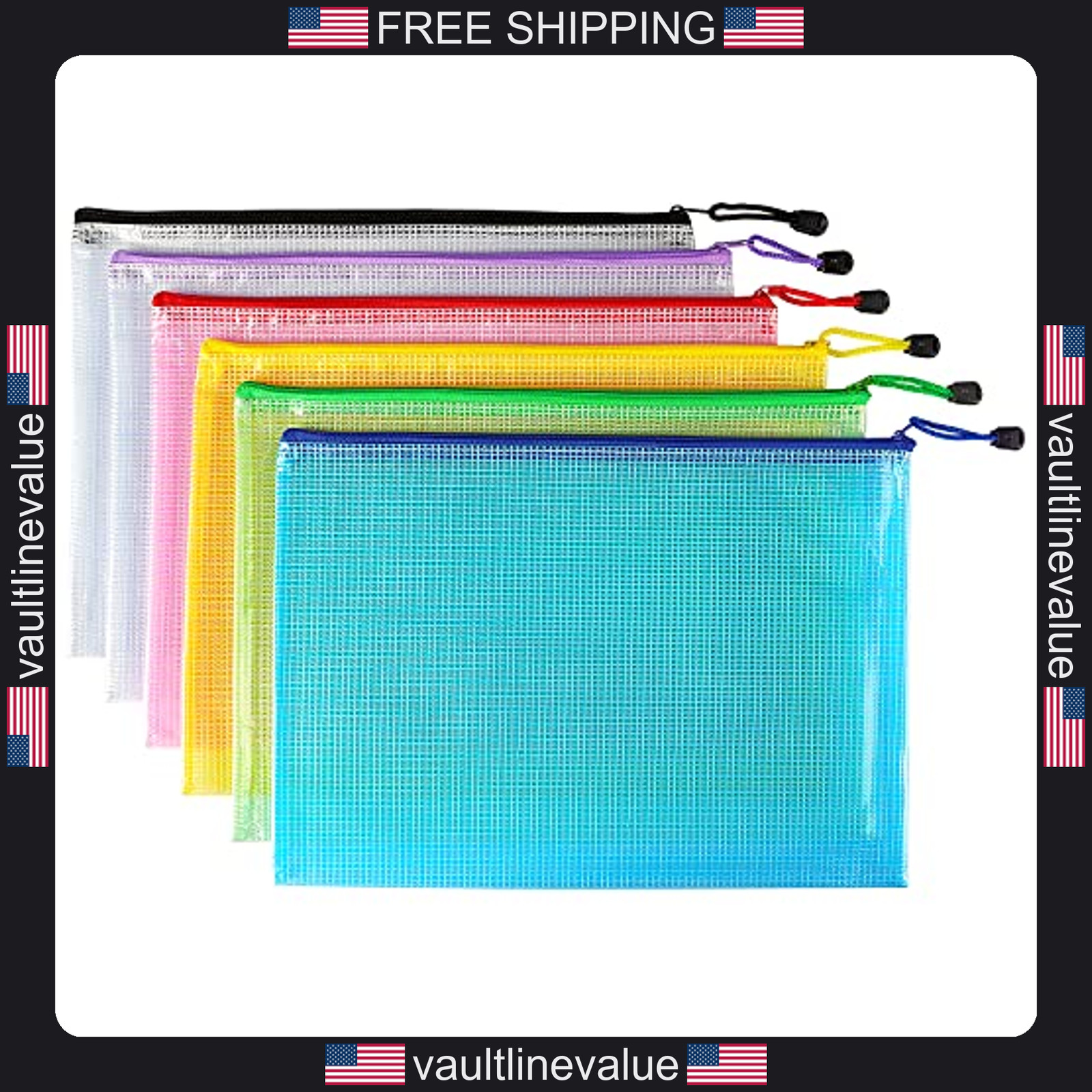 6 Pack Mesh Zipper Pouch Bags Waterproof Zip File Folders for Organization