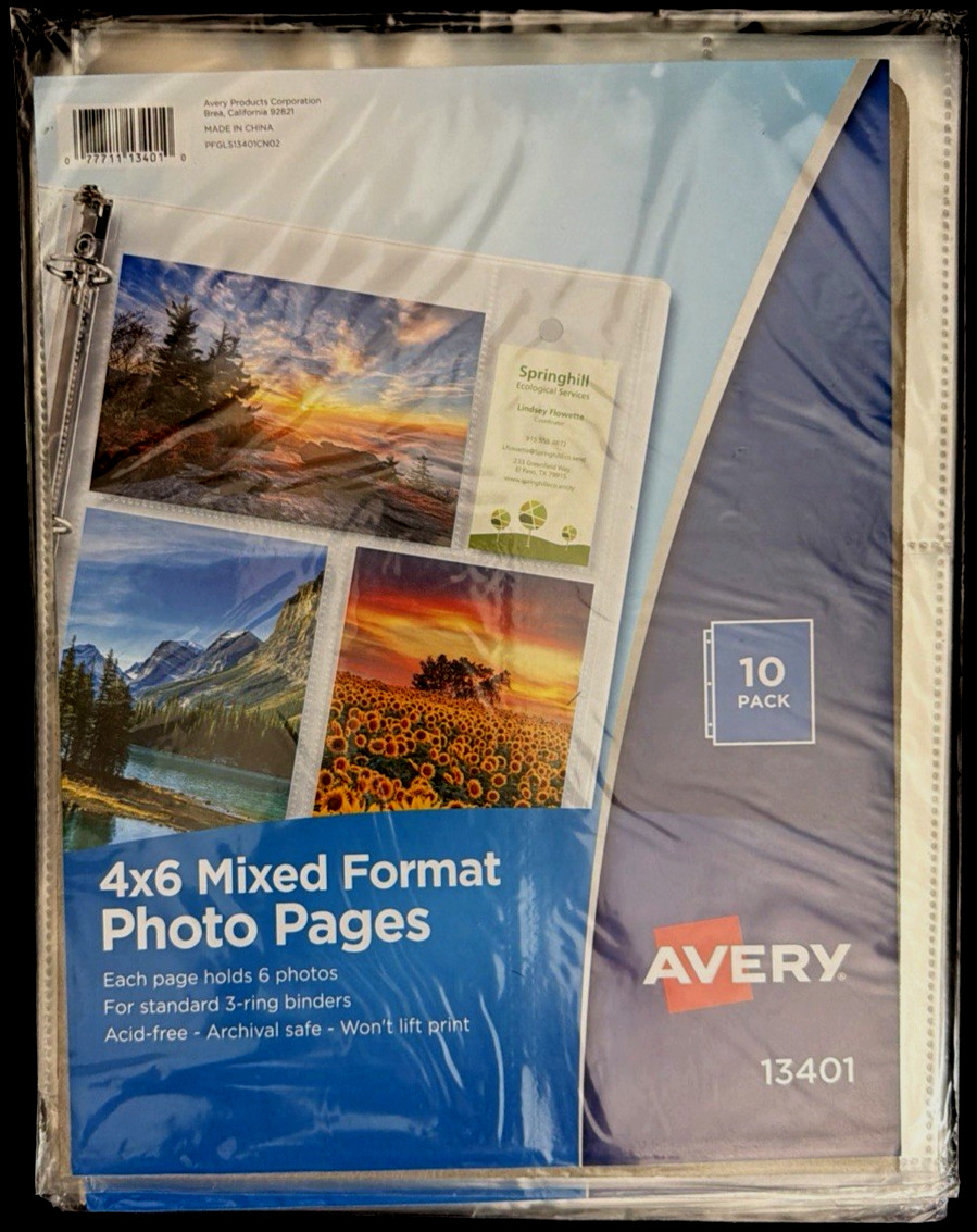 Lot of 8 – Avery 4×6 Mixed Format Photo Pages, Acid Free, Pack of 10 (13401),