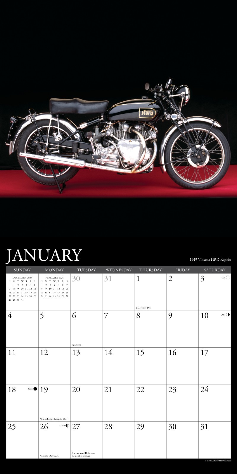 Classic Motorcycles 2026 12″ x 12″ Wall Calendar (free shipping)
