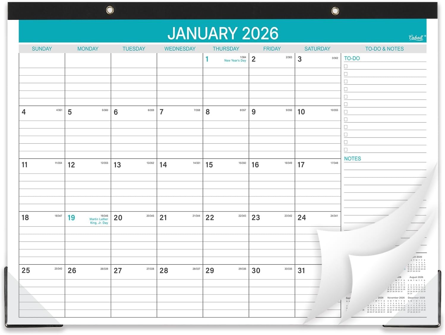 2026 Desk Calendar – 2026 from January to December Medium, green