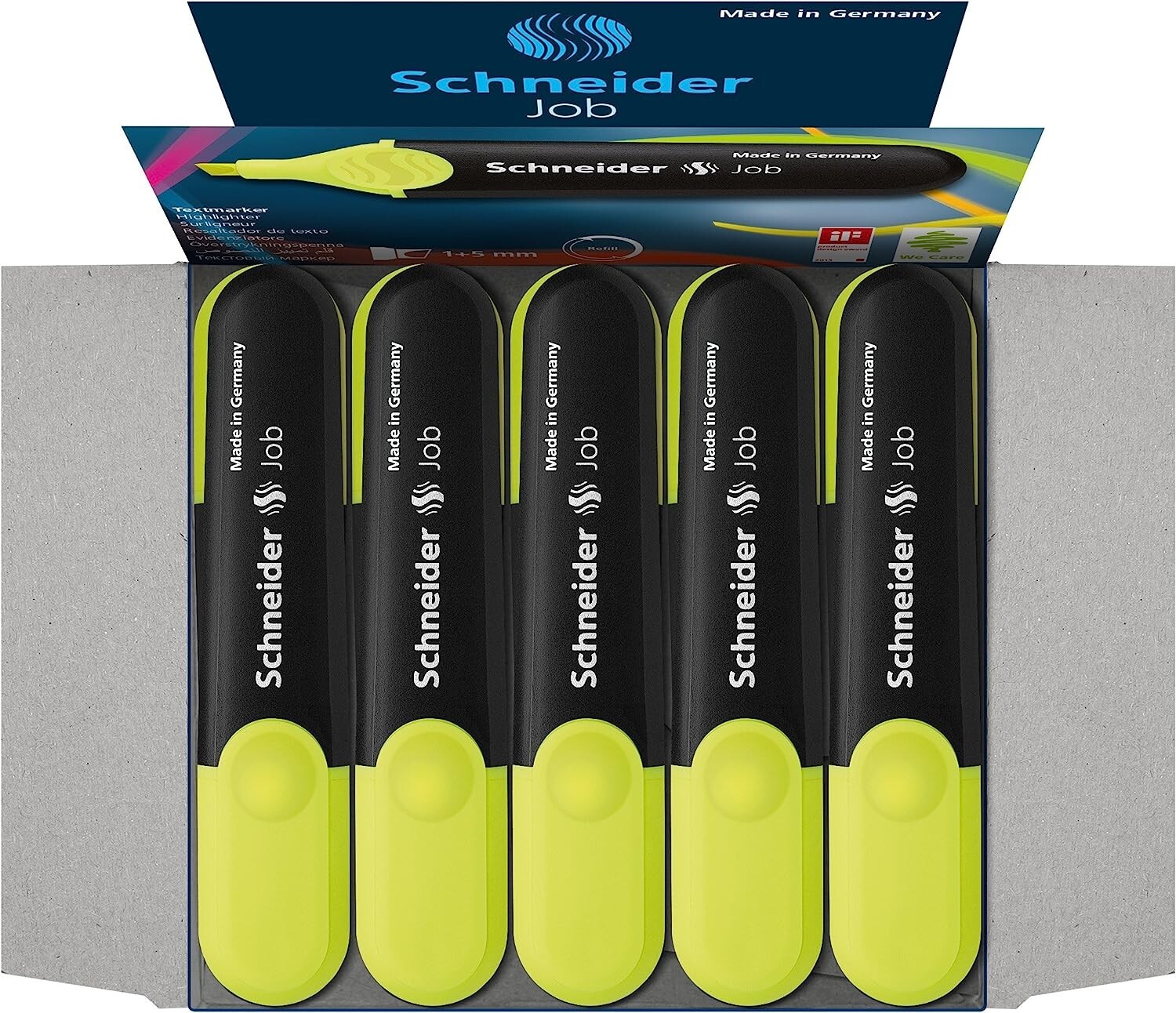 Schneider Job Highlighter, Chisel Tip 1 + 5mm Black Barrel, Yellow Ink Box of 10