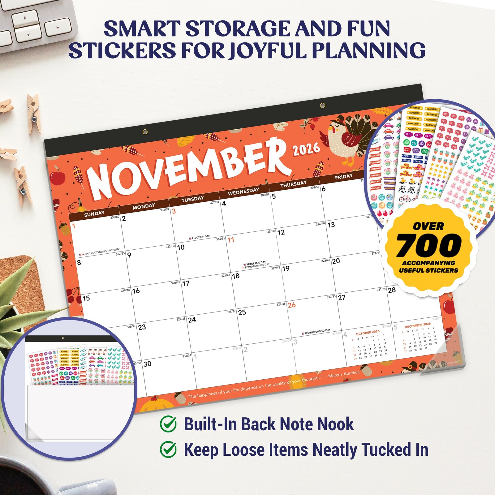 Decorably 18 Months Academic Desk Calendar 2026-2027 Colorful Assorted