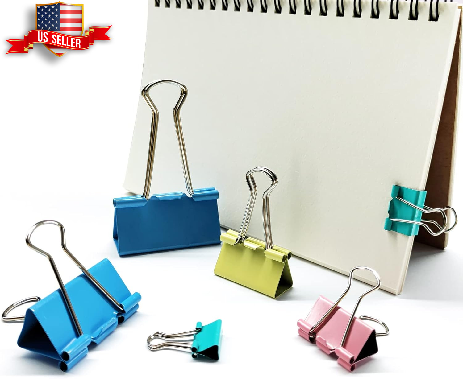 Assorted Metal Binder Clips 100 Pcs 6 Sizes Vibrant Colors Paper Clamps
