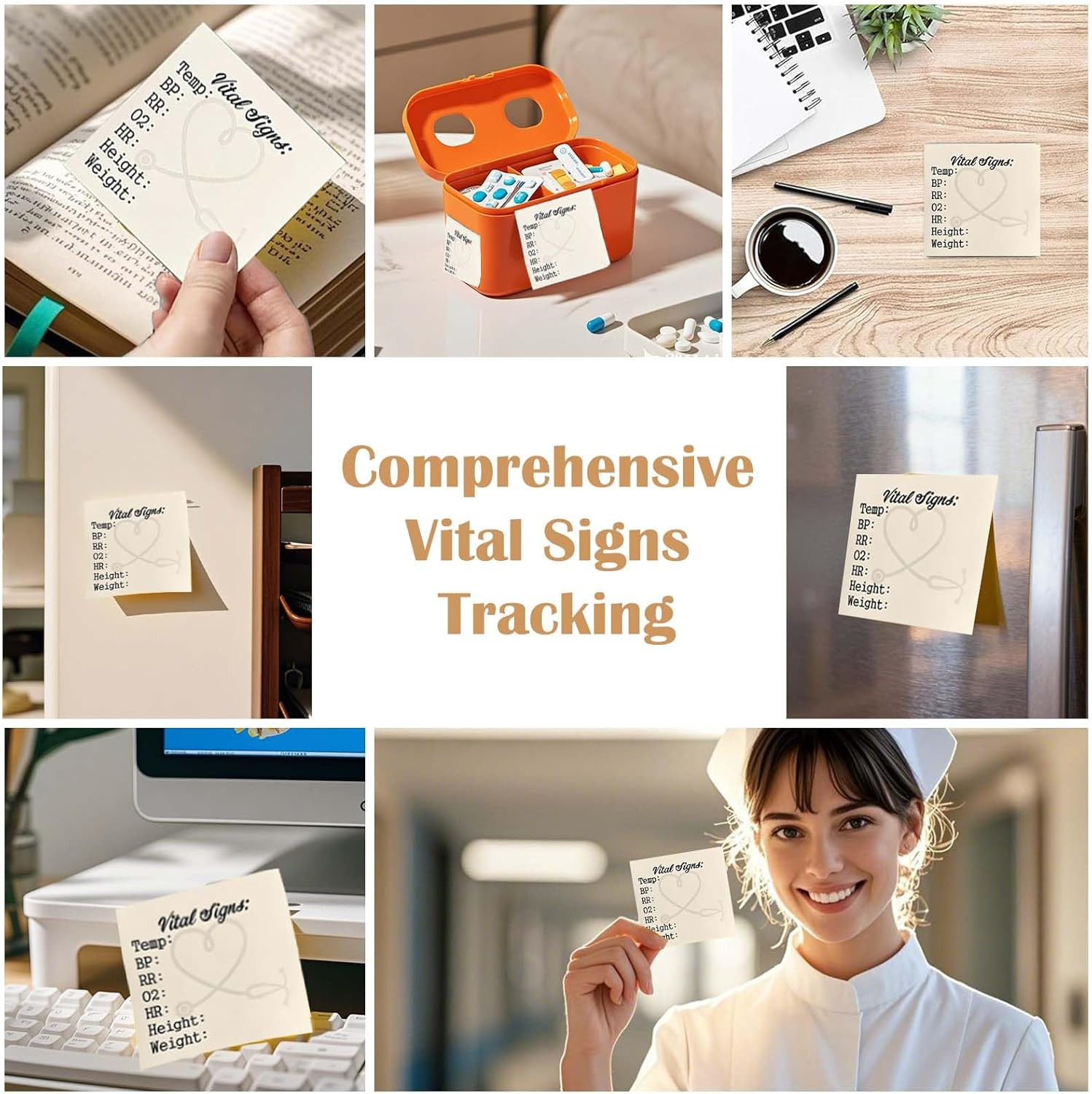 Nurse Vital Signs Sticky Notes – Pocket Health Monitoring Notepad, 2 Pack