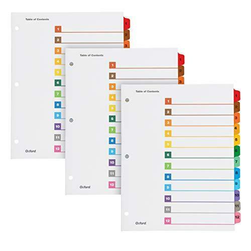 Oxford OneStep Binder Dividers, 12 Tab Numeric Divider Sets, Customizable Table