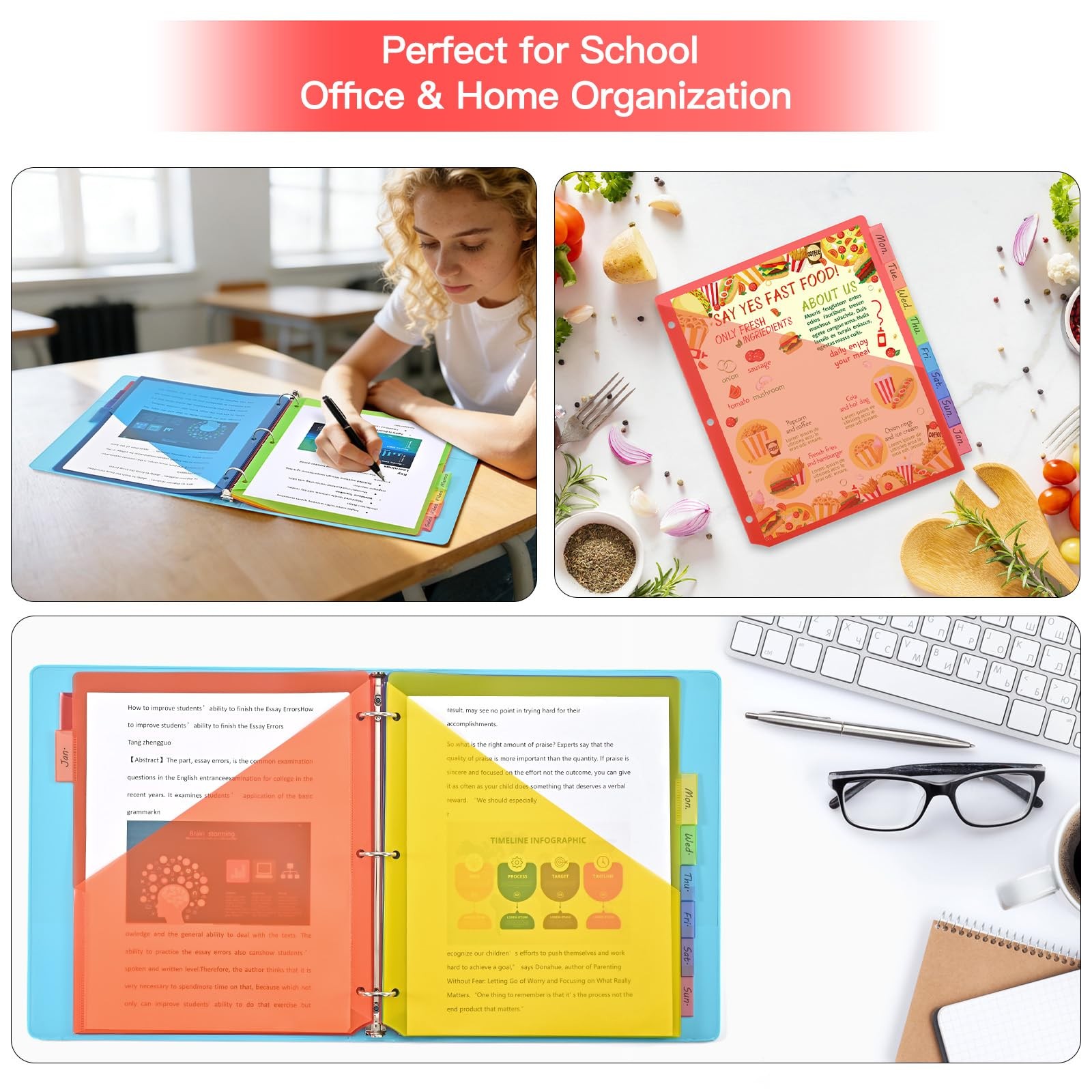 8-Tab Binder Dividers with Double Pockets – Translucent Plastic Page Separato…