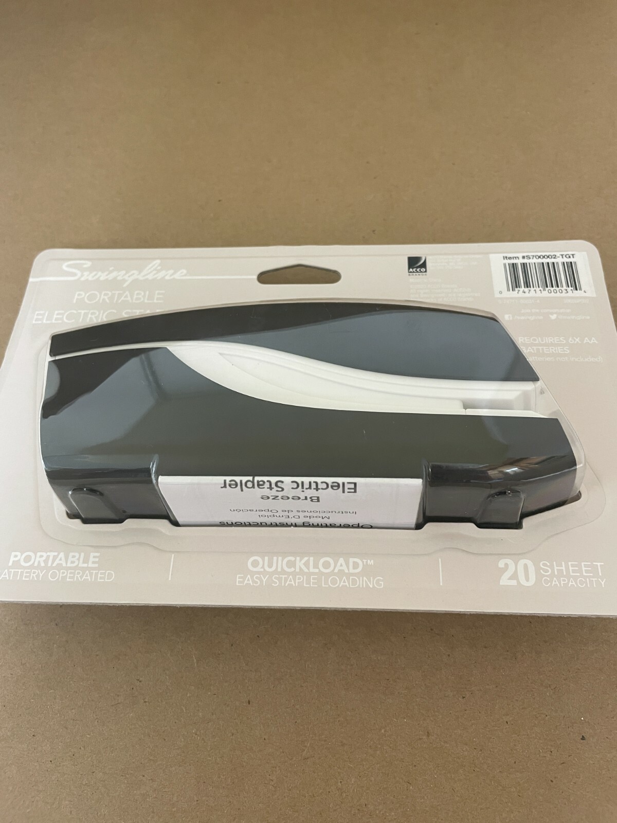NEW Swingline Breeze Portable Electric Stapler 20-Sheet Capacity Battery Power