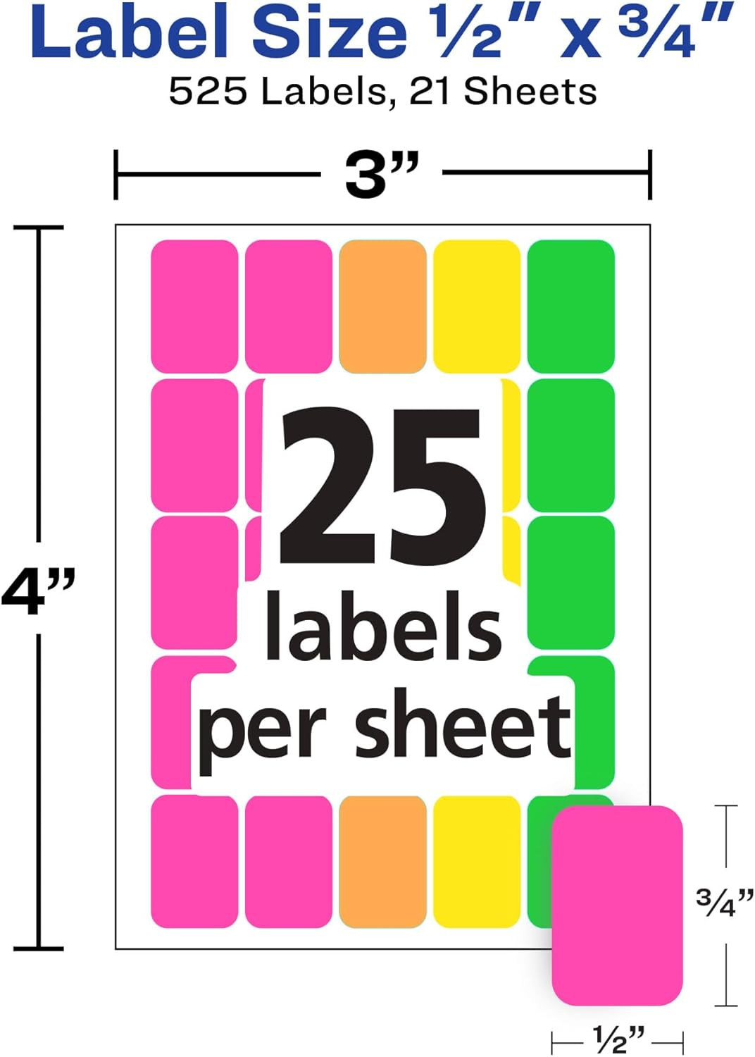 Rectangular Color Coding Labels, Assorted, Removable, Pack of 525 (06721)