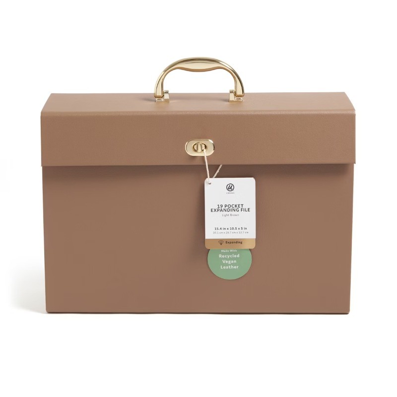 19 Pocket Recycled Pleather Expandable File Light Brown