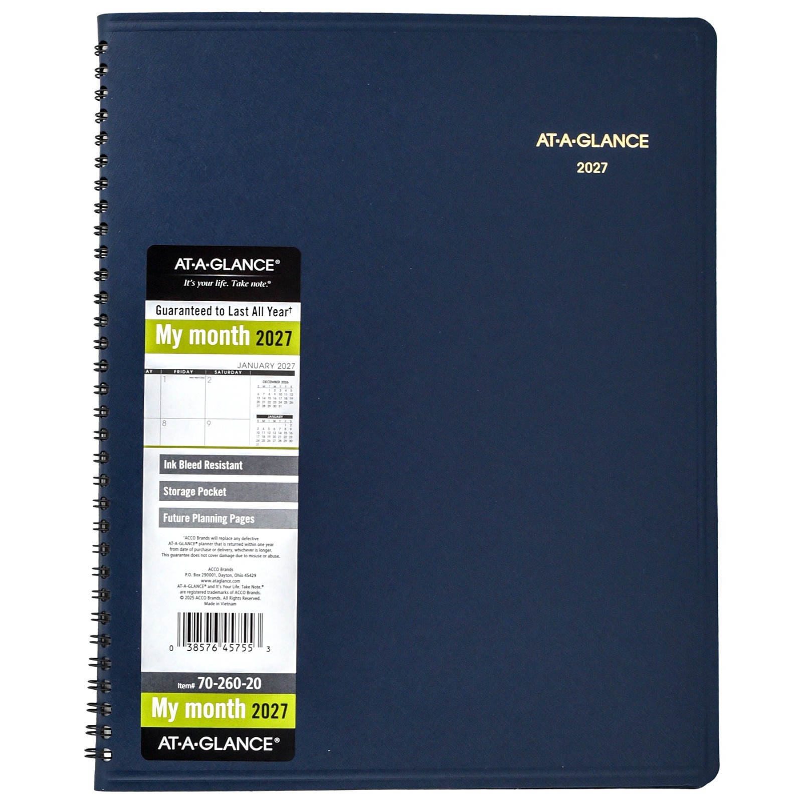2026 At-A-Glance 70-260-20 15-Month Monthly Planner, 9 x 11″, Navy Cover