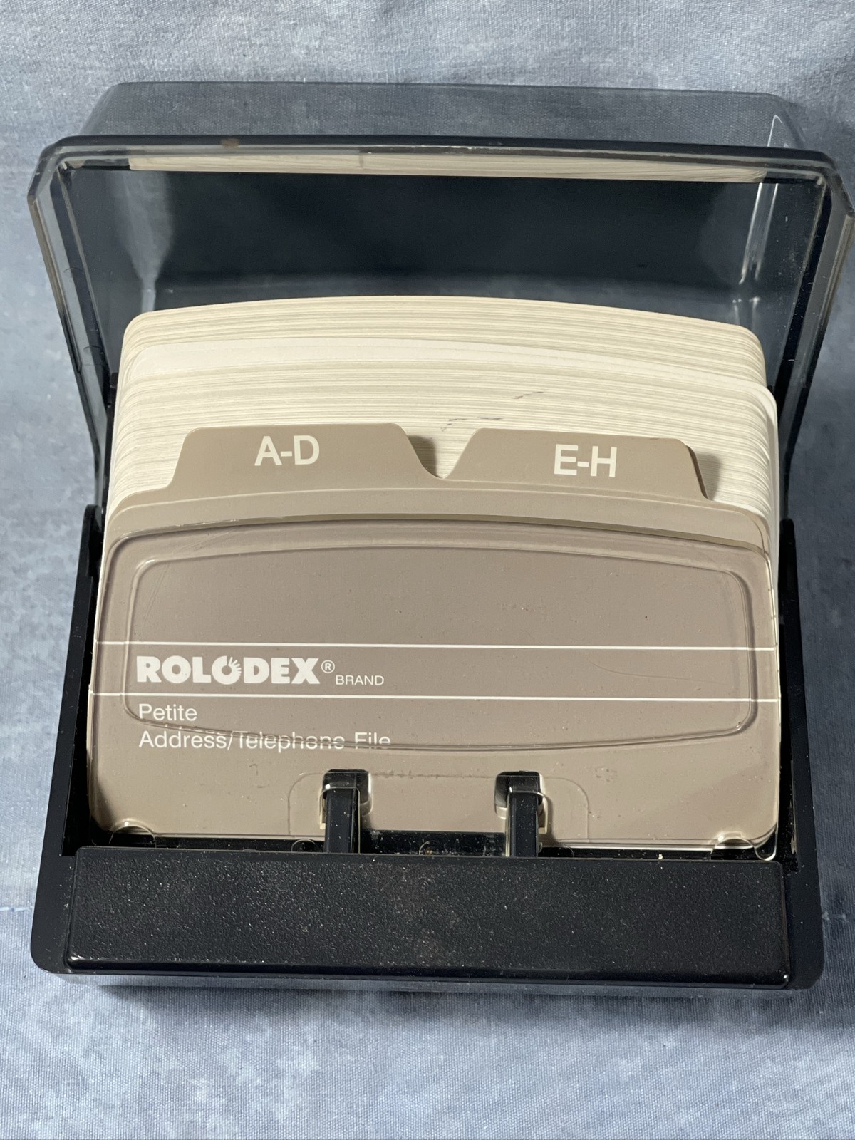 Rolodex Petite S-300C Covered Address Card File Organizer Smoke Lid