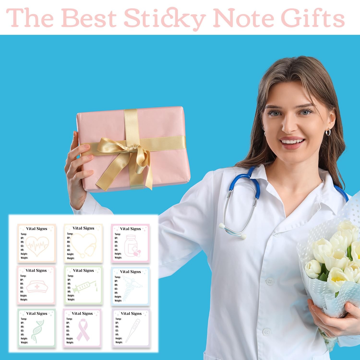 Vital Signs Sticky Notes Gifts, 9 Pack Vitals Notepad 3×3 Inch, Nurse Daily M…