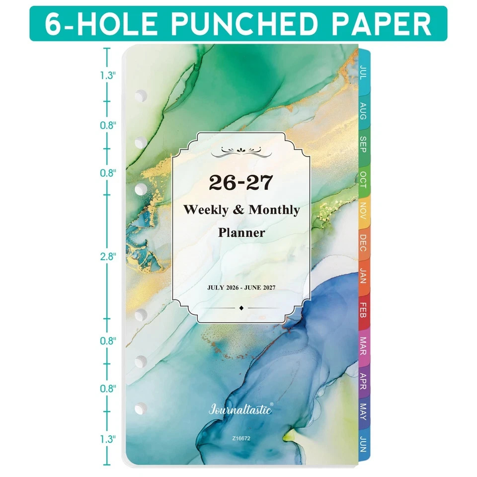 2026-2027 A6 Calendar Refill Pages Weekly Monthly Jan-Dec 6 Ring Red New US