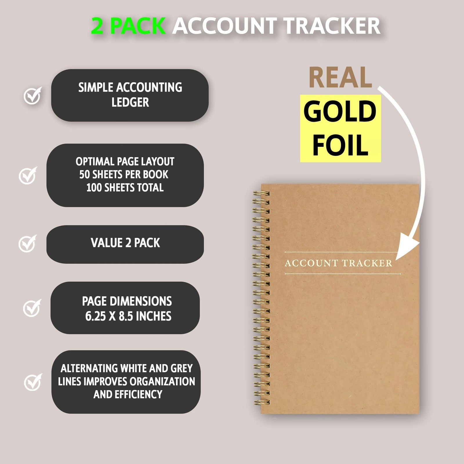 2 Pack Accounting Ledger Books for Home Budget Tracking, Business 2-PACK