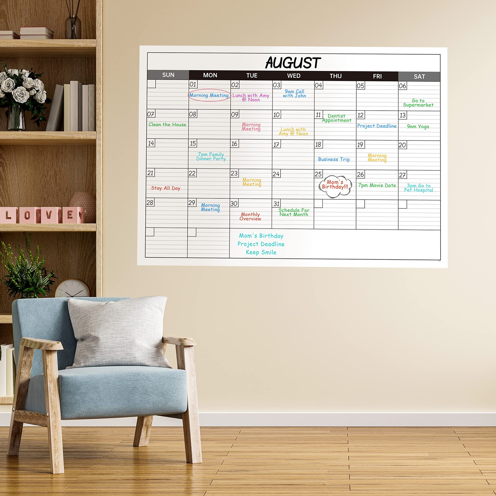 Large Dry Erase Calendar for Wall – Undated 1 Month Big 40″ x 30″