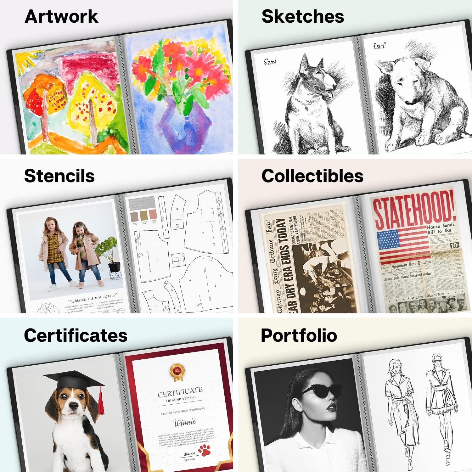 Large Binder 11″x14″ with 24 Sleeves for 48 Pages Art Portfolio Folder Black