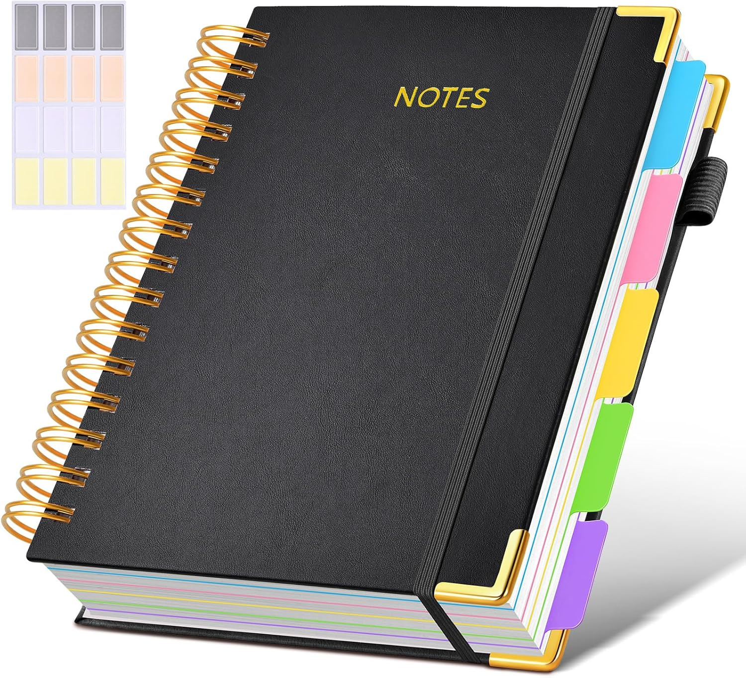 Hardcover Spiral Notebook Journal with Removable Dividers Tabs, 300 Pages Leathe