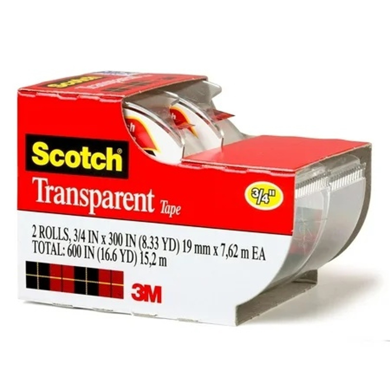 Scotch Transparent Tape Clear 3/4 in x 250 in 2 Roll Pack Strong Adhesive
