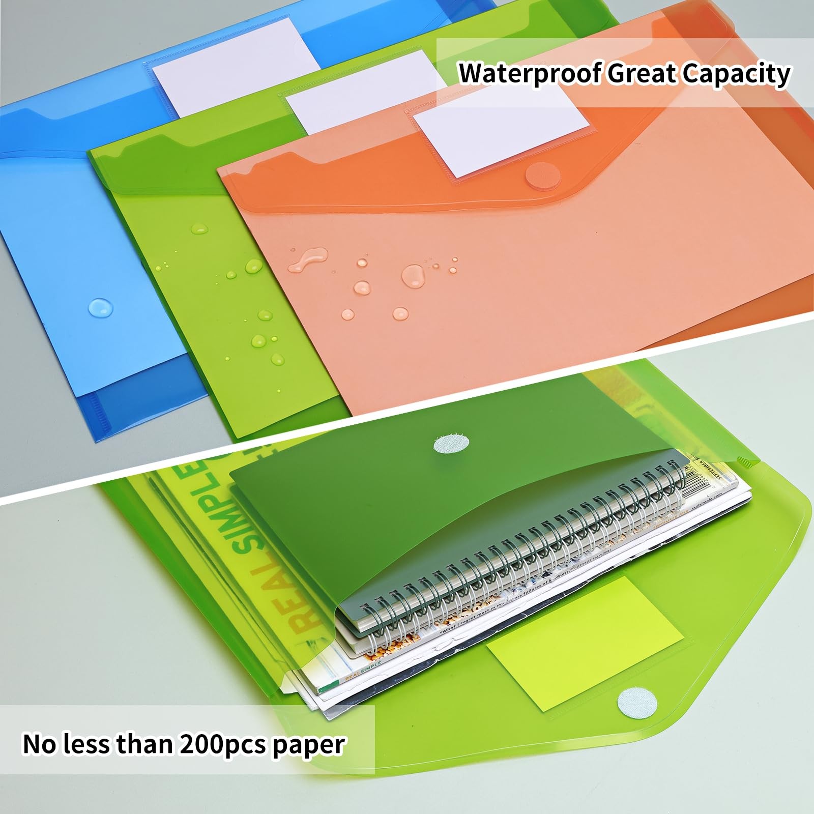 30 Pack 10 Color Plastic Envelopes Poly Envelopes, Hook & Loop Closure File F…