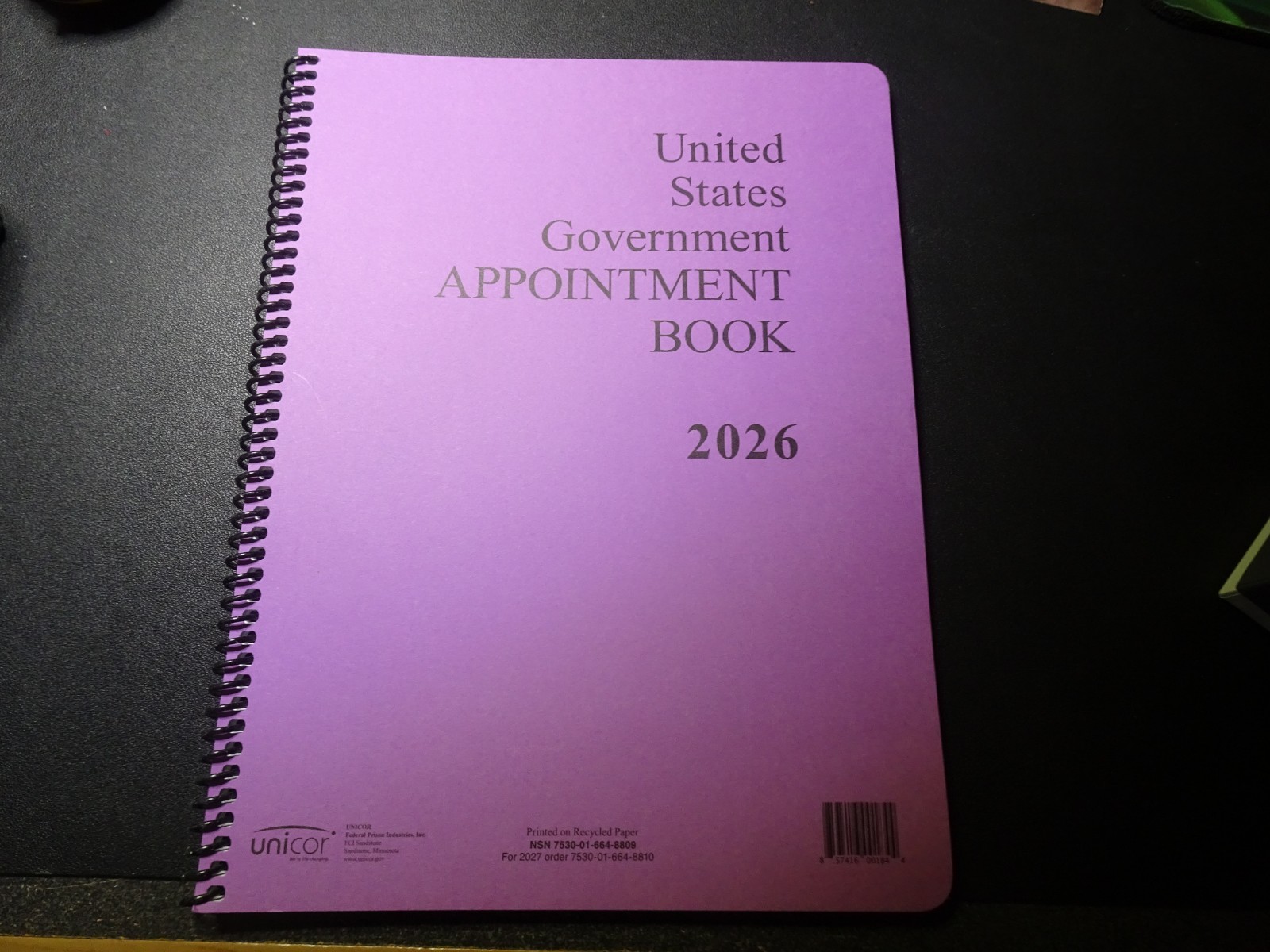 Unicor 2026 Fed Appointment Book, Spiral, Qty – 1, Individual