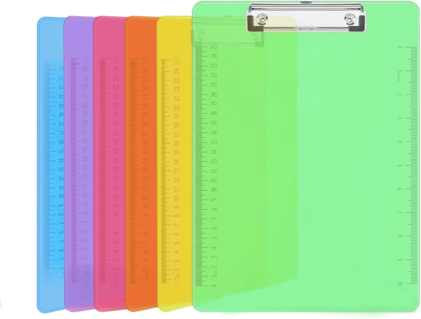 Plastic Clipboards, PANDRI 6 Pack Clear Colored Clipboards, Low Profile Clip Boa