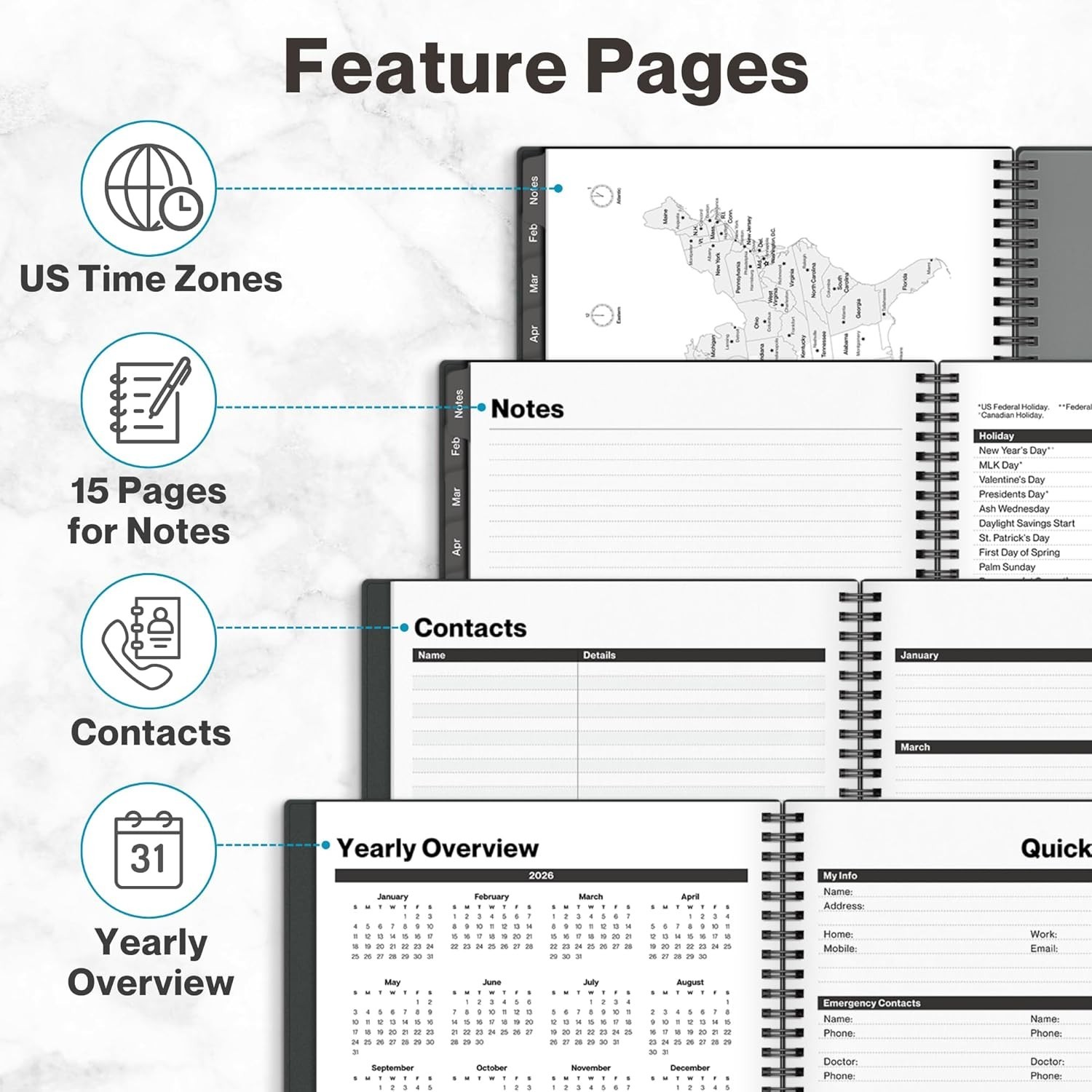2026 Large Daily Planner with Paper, Laminated Tabs & Hourly Layout