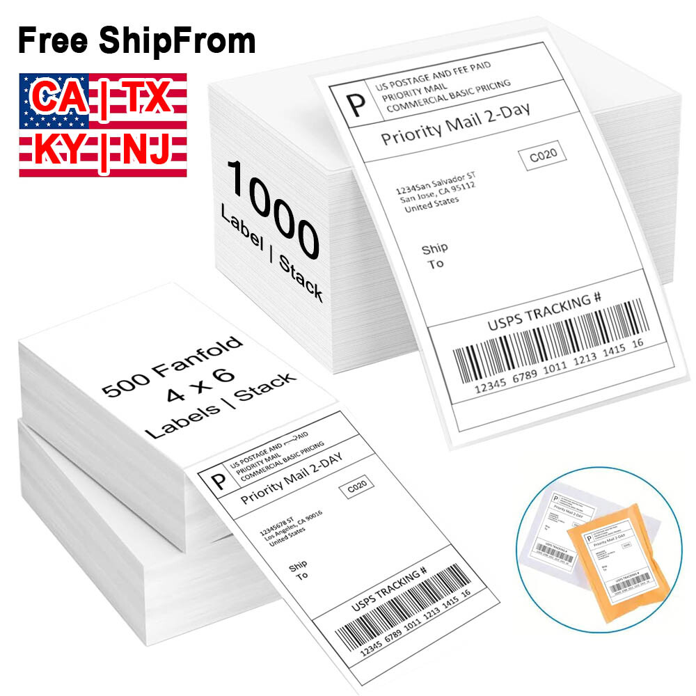 4″ x 6″ Fanfold Direct Thermal Shipping Labels 100-4000 Labels For Rollo Zebra