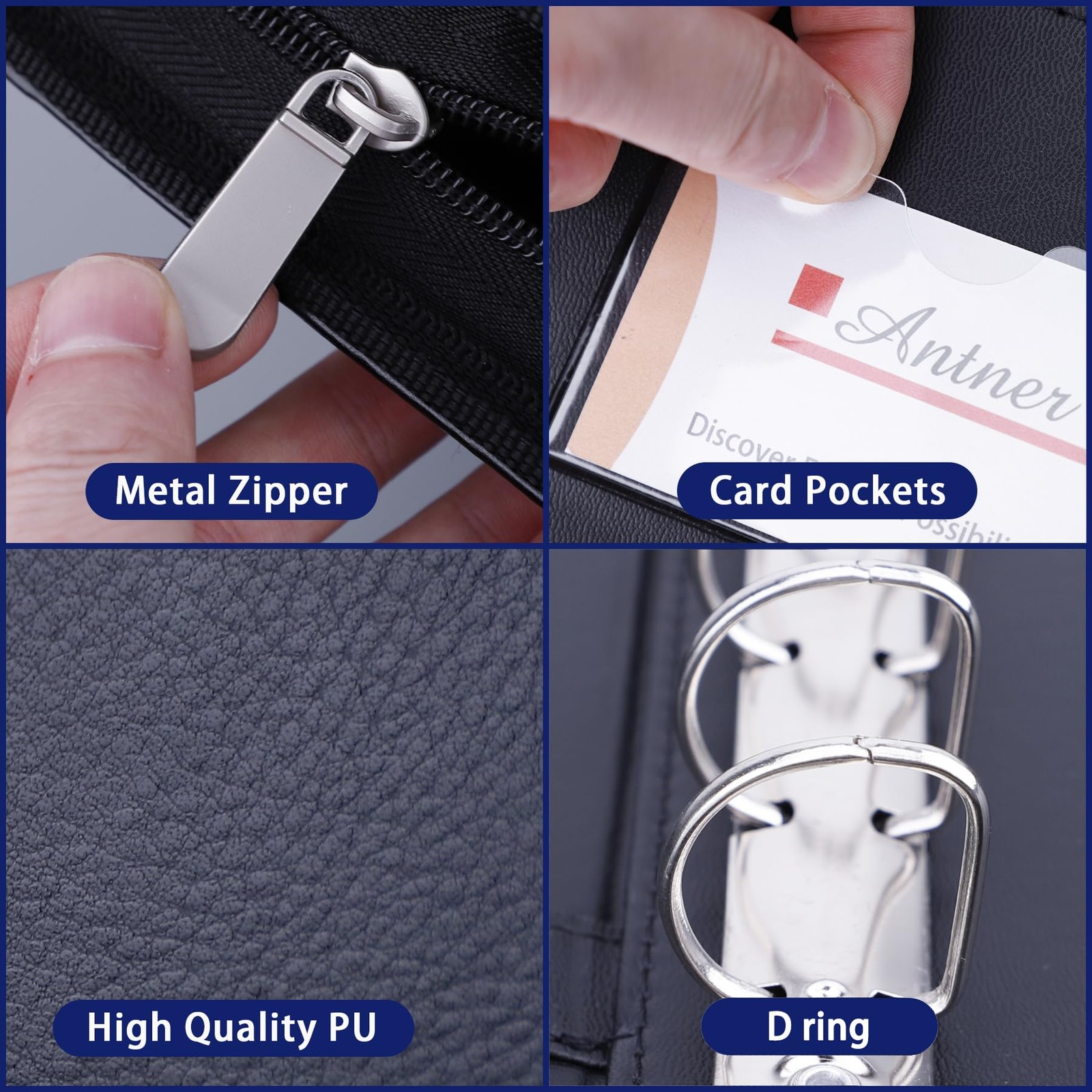 Zippered 7 Ring Business Checkbook Binder Portfolio for 3-On-A-Page Business Che