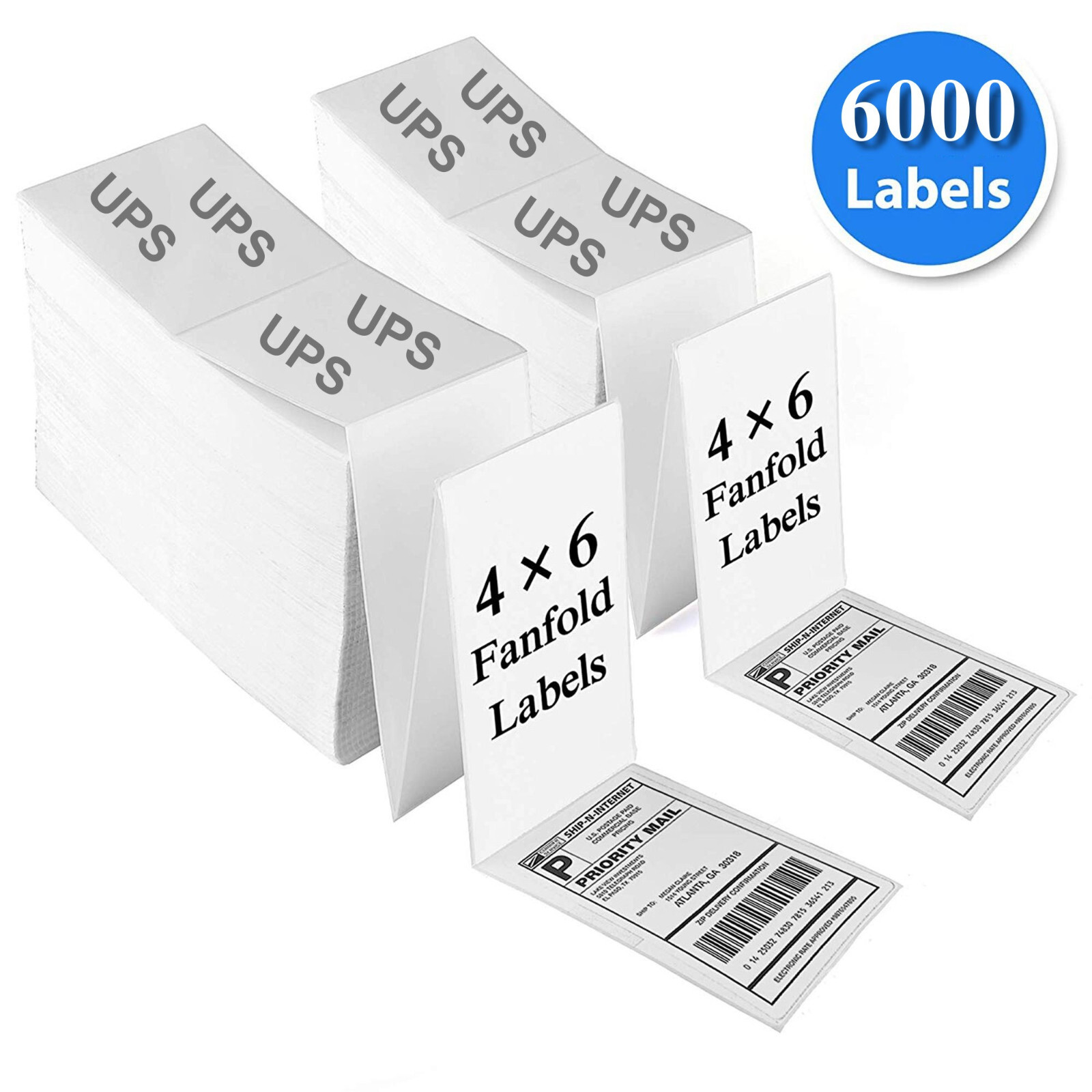 6000 Fanfold 4×6 Direct Thermal Label. High Quality.Certified by UPS 4″X6″ Label